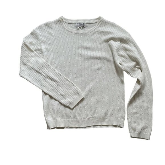 Carroll Reed Cable Knit Sweater Women's M White Pullover Long Sleeves Crew Neck - Picture 2 of 9